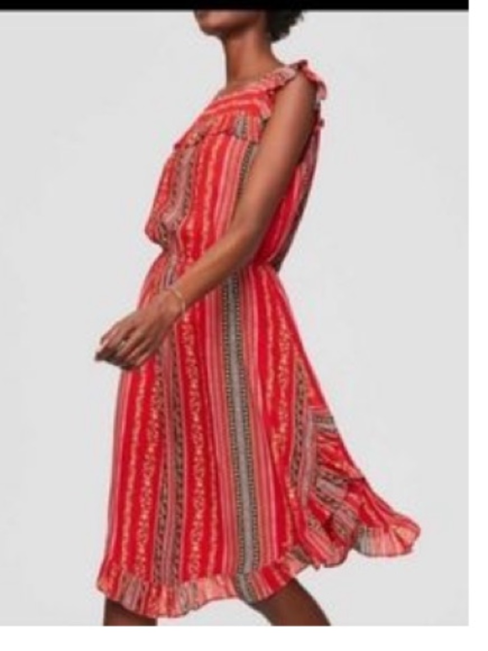 LOFT Red Striped Ruffled dress